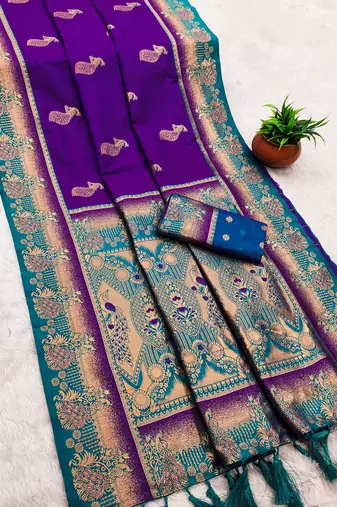 Purple   faux banarasi silk saree with paithani rich weaved pallu and blouse