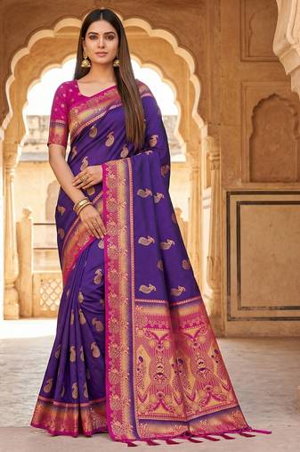 Royal blue  faux banarasi silk saree with paithani rich weaved pallu and blouse
