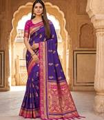 Royal blue  faux banarasi silk saree with paithani rich weaved pallu and blouse