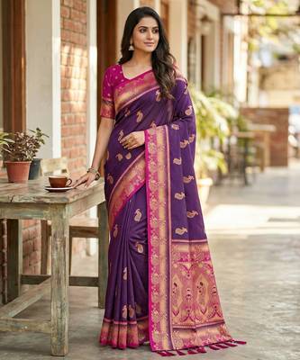Wine faux banarasi silk saree with paithani rich weaved pallu and blouse 1