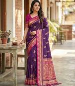 Wine faux banarasi silk saree with paithani rich weaved pallu and blouse
