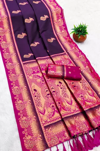 Wine faux banarasi silk saree with paithani rich weaved pallu and blouse