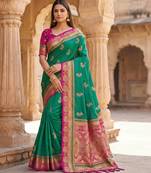 Sea green  faux banarasi silk saree with paithani rich weaved pallu and blouse