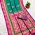 Sea green  faux banarasi silk saree with paithani rich weaved pallu and blouse