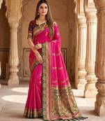 Pink  faux banarasi silk saree with paithani rich weaved pallu and blouse