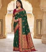 Green  faux banarasi silk saree with paithani rich weaved pallu and blouse