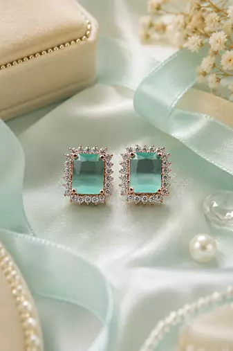 Rose Gold Finish Mint Aura Halo Studs