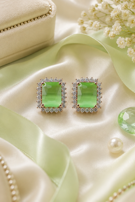 Rose gold finish parrot green luxe earrings 1