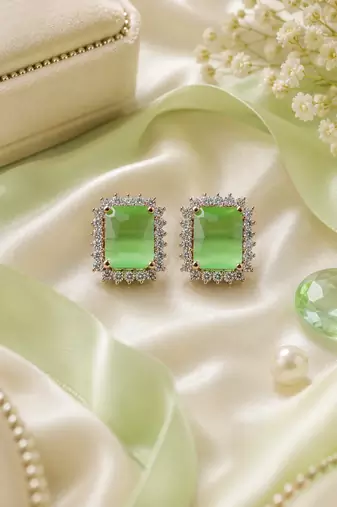Rose gold finish parrot green luxe earrings