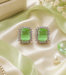 Rose gold finish parrot green luxe earrings