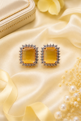 Rose gold finish golden sunshine halo studs 1