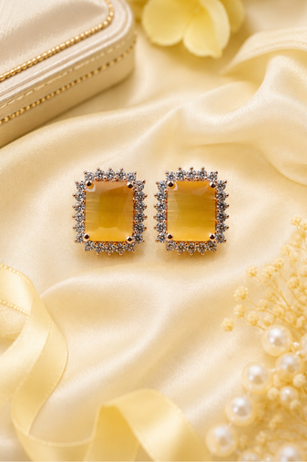 Rose gold finish golden sunshine halo studs