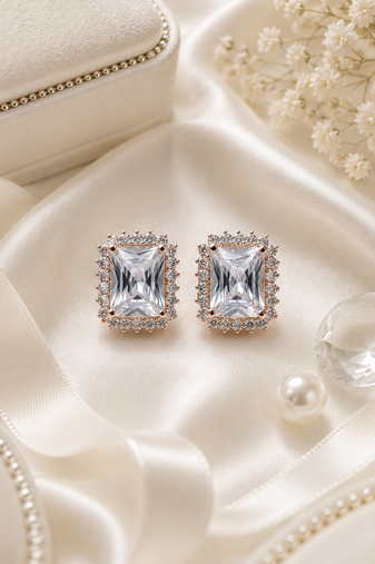 Rose gold finish moonlight halo studs
