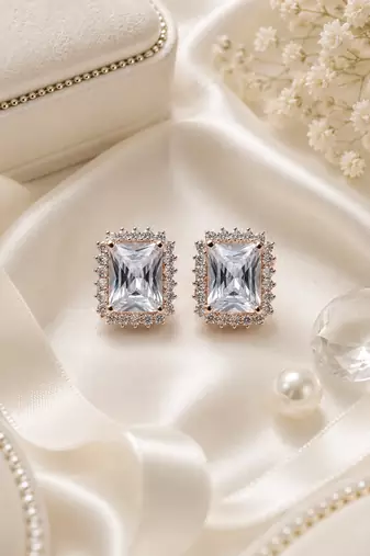 Rose gold finish moonlight halo studs