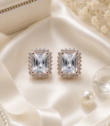 Rose gold finish moonlight halo studs