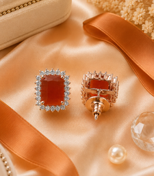 Rose gold finish sunset ember halo studs