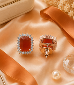Rose gold finish sunset ember halo studs