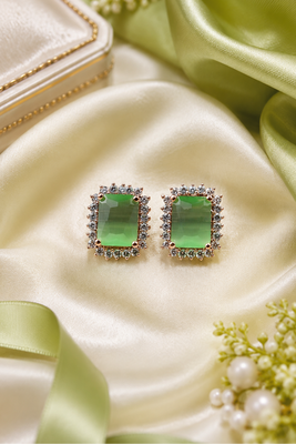 Rose gold finish parrot green luxe earrings 2