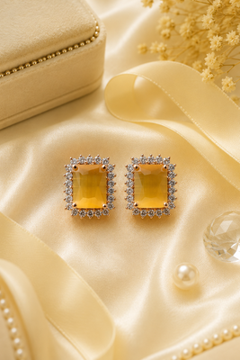 Rose gold finish golden sunshine halo studs 2