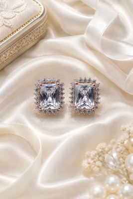 Rose gold finish moonlight halo studs 2