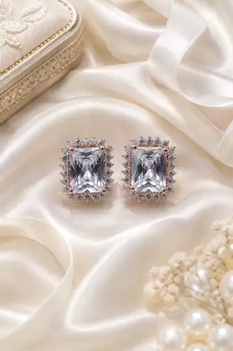 Rose gold finish moonlight halo studs