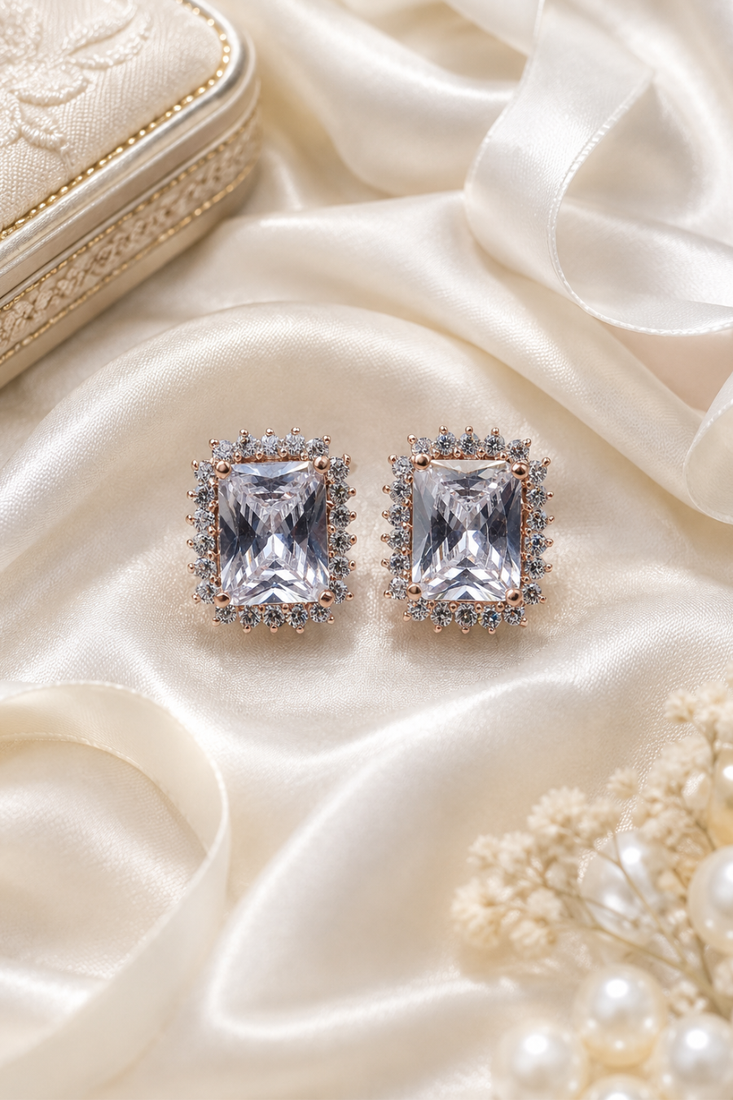 Rose gold finish moonlight halo studs
