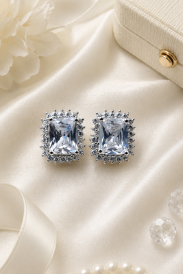Rhodium finish crystal royale halo stud earrings 1