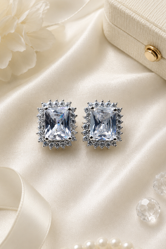 Rhodium finish crystal royale halo stud earrings