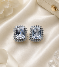 Rhodium finish crystal royale halo stud earrings