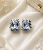 Rhodium finish crystal royale halo stud earrings
