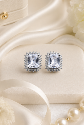 Rhodium finish crystal royale halo stud earrings 2