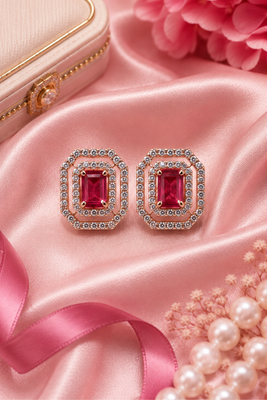 Rose Gold Finish Royal Ruby Octagon Studs 1