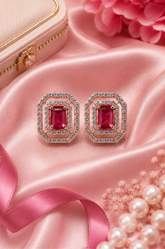 Rose Gold Finish Royal Ruby Octagon Studs
