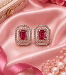 Rose Gold Finish Royal Ruby Octagon Studs