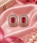 Rose Gold Finish Royal Ruby Octagon Studs