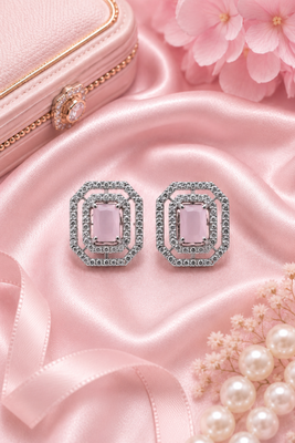 Rhodium finish blush luxe octagon studs 1