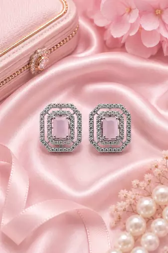 Rhodium finish blush luxe octagon studs
