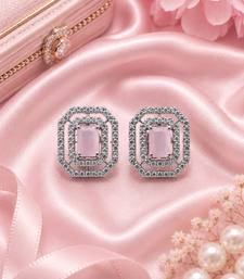 Rhodium finish blush luxe octagon studs
