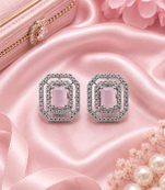 Rhodium finish blush luxe octagon studs