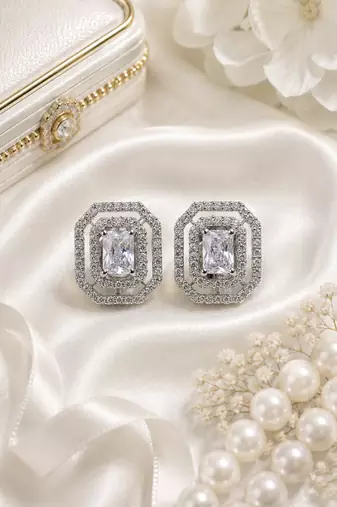 Rhodium finish diamond frost octagon studs