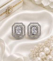 Rhodium finish diamond frost octagon studs