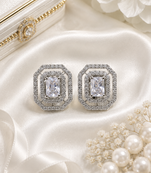 Rhodium finish diamond frost octagon studs