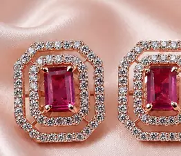 Rose Gold Finish Royal Ruby Octagon Studs