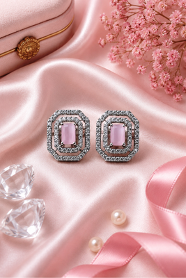 Rhodium finish blush luxe octagon studs 2