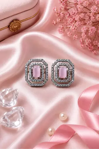 Rhodium finish blush luxe octagon studs