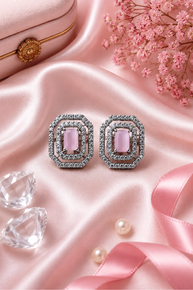 Rhodium finish blush luxe octagon studs
