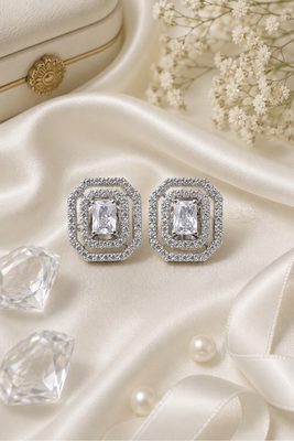 Rhodium finish diamond frost octagon studs 2
