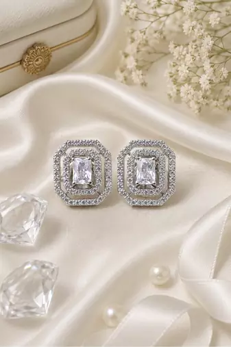 Rhodium finish diamond frost octagon studs