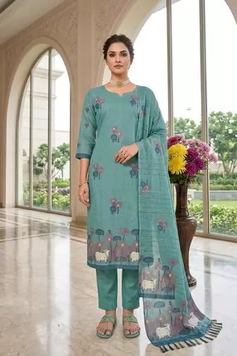 Firozi handwoven jamdani cotton suits 3pis pair