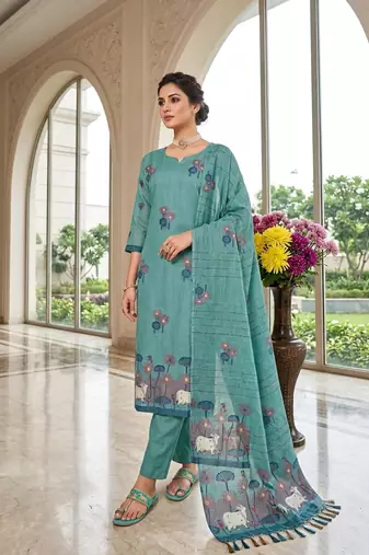 Firozi handwoven jamdani cotton suits 3pis pair